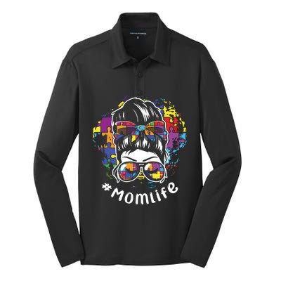 Mommy Life Proud Mama Mom Puzzle April Blue Autism Awareness Great Gift Silk Touch Performance Long Sleeve Polo