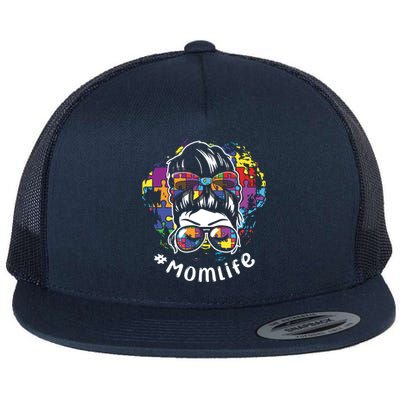 Mommy Life Proud Mama Mom Puzzle April Blue Autism Awareness Great Gift Flat Bill Trucker Hat