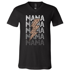 Mama Leopard Print New Mom Baby Shower V-Neck T-Shirt