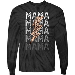 Mama Leopard Print New Mom Baby Shower Tie-Dye Long Sleeve Shirt