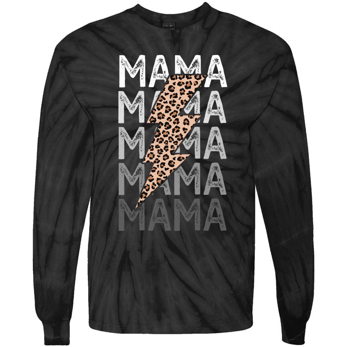 Mama Leopard Print New Mom Baby Shower Tie-Dye Long Sleeve Shirt