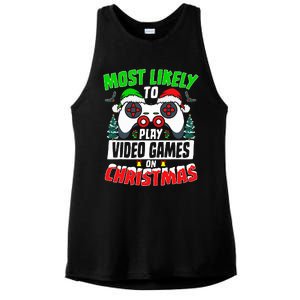 Most Likely Play Video Games On Christmas Xmas Family  Ladies PosiCharge Tri-Blend Wicking Tank