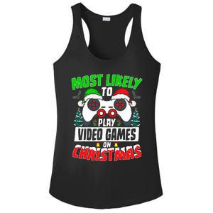 Most Likely Play Video Games On Christmas Xmas Family  Ladies PosiCharge Competitor Racerback Tank