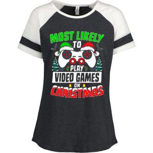 Most Likely Play Video Games On Christmas Xmas Family  Enza Ladies Jersey Colorblock Tee