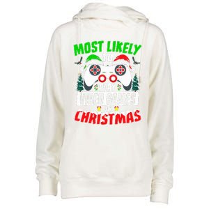 Most Likely Play Video Games On Christmas Xmas Family  Womens Funnel Neck Pullover Hood