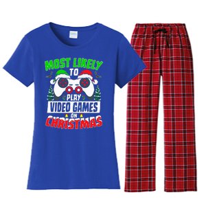 Most Likely Play Video Games On Christmas Xmas Family  Women's Flannel Pajama Set