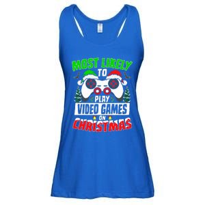 Most Likely Play Video Games On Christmas Xmas Family  Ladies Essential Flowy Tank