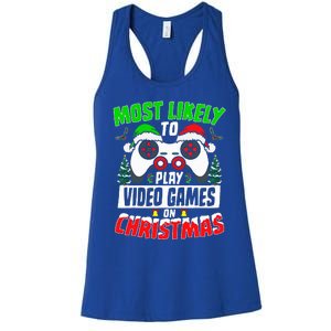 Most Likely Play Video Games On Christmas Xmas Family  Women's Racerback Tank