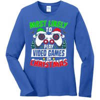 Most Likely Play Video Games On Christmas Xmas Family  Ladies Long Sleeve Shirt