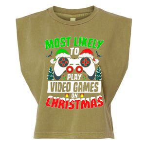 Most Likely Play Video Games On Christmas Xmas Family  Garment-Dyed Women's Muscle Tee