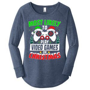 Most Likely Play Video Games On Christmas Xmas Family  Women's Perfect Tri Tunic Long Sleeve Shirt