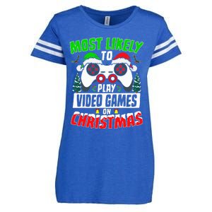 Most Likely Play Video Games On Christmas Xmas Family  Enza Ladies Jersey Football T-Shirt