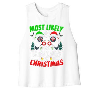 Most Likely Play Video Games On Christmas Xmas Family  Women's Racerback Cropped Tank