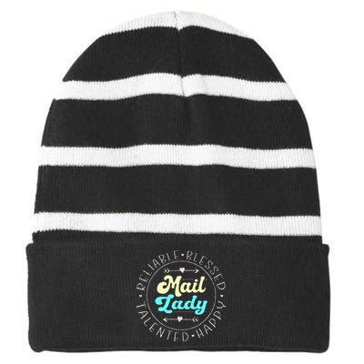 Mail Lady Postal Worker Striped Beanie with Solid Band