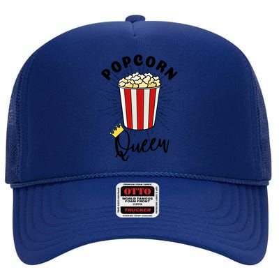 Movie Lover Popcorn Queen Funny Gift High Crown Mesh Back Trucker Hat