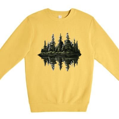 Mountain Landscape Reflection Forest Trees Outdoor Wildlife Gift Premium Crewneck Sweatshirt