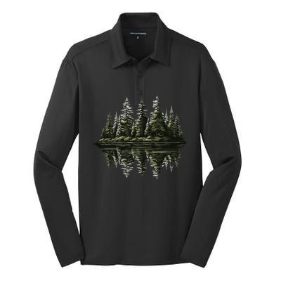 Mountain Landscape Reflection Forest Trees Outdoor Wildlife Gift Silk Touch Performance Long Sleeve Polo