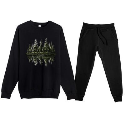 Mountain Landscape Reflection Forest Trees Outdoor Wildlife Gift Premium Crewneck Sweatsuit Set