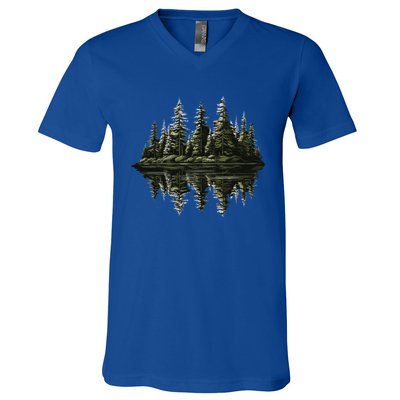 Mountain Landscape Reflection Forest Trees Outdoor Wildlife Gift V-Neck T-Shirt