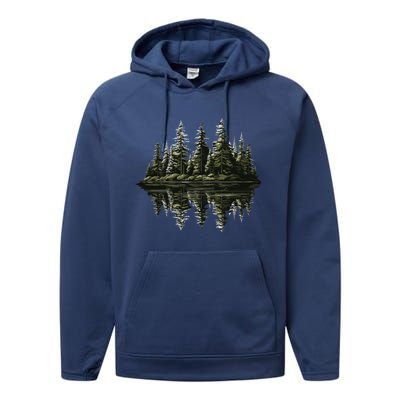 Mountain Landscape Reflection Forest Trees Outdoor Wildlife Gift Performance Fleece Hoodie