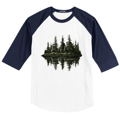 Mountain Landscape Reflection Forest Trees Outdoor Wildlife Gift Baseball Sleeve Shirt