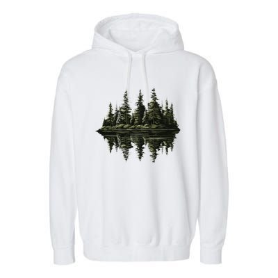 Mountain Landscape Reflection Forest Trees Outdoor Wildlife Gift Garment-Dyed Fleece Hoodie