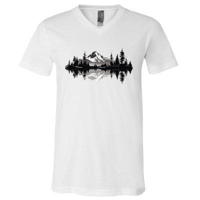 Mountain Landscape Reflection Forest Trees Outdoor Wildlife V-Neck T-Shirt