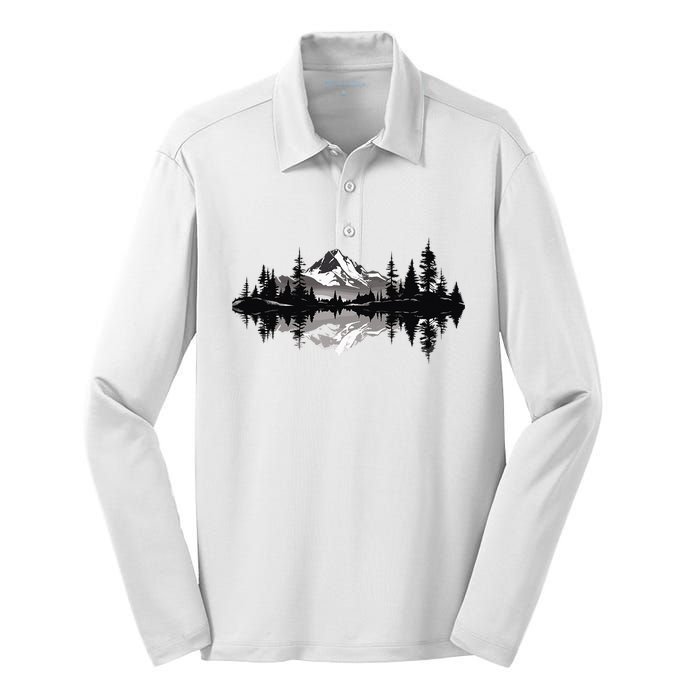 Mountain Landscape Reflection Forest Trees Outdoor Wildlife Silk Touch Performance Long Sleeve Polo