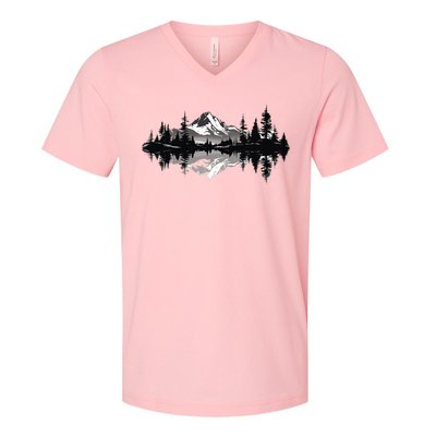 Mountain Landscape Reflection Forest Trees Outdoor Wildlife V-Neck T-Shirt