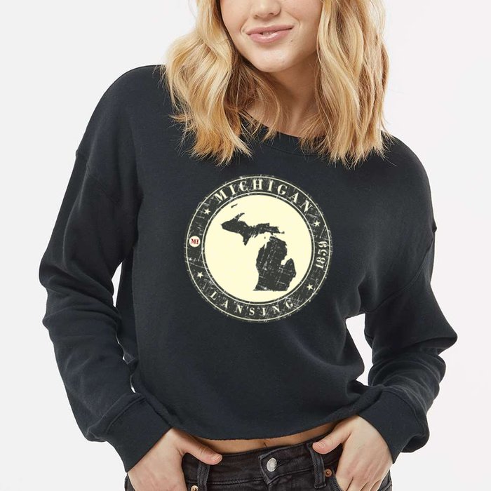 Michigan Lansing Retro Cropped Pullover Crew