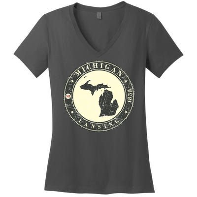 Michigan Lansing Retro Women's V-Neck T-Shirt