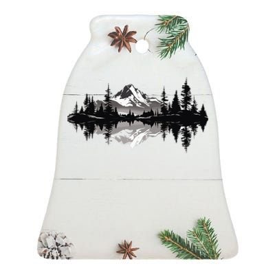 Mountain Landscape Reflection Forest Trees Outdoor Wildlife Ceramic Bell Ornament