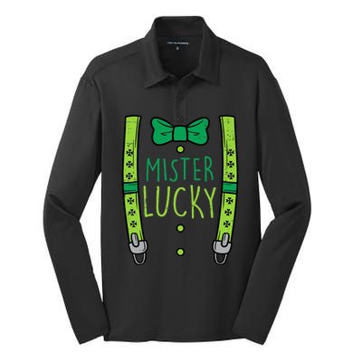 Mister Lucky Suspenders St Patricks Day Boy Toddlers Silk Touch Performance Long Sleeve Polo