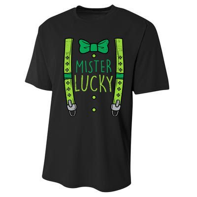 Mister Lucky Suspenders St Patricks Day Boy Toddlers Performance Sprint T-Shirt