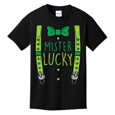 Mister Lucky Suspenders St Patricks Day Boy Toddlers Kids T-Shirt