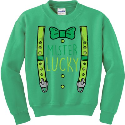 Mister Lucky Suspenders Happy St Patrick's Day Boys Toddlers Kids Sweatshirt