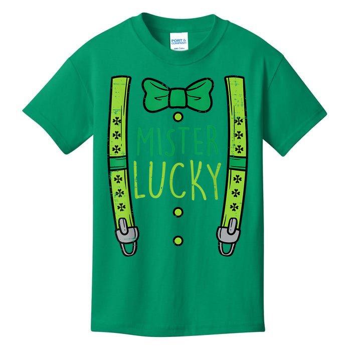 Mister Lucky Suspenders Happy St Patrick's Day Boys Toddlers Kids T-Shirt