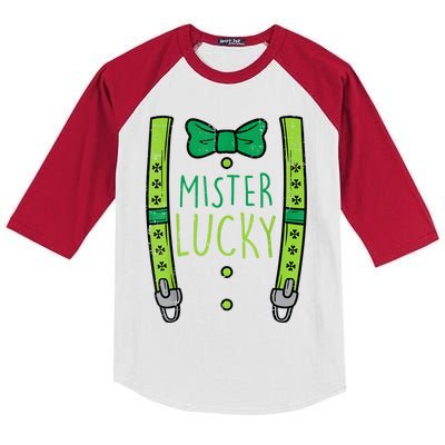 Mister Lucky Suspenders Happy St Patrick's Day Boys Toddlers Kids Colorblock Raglan Jersey