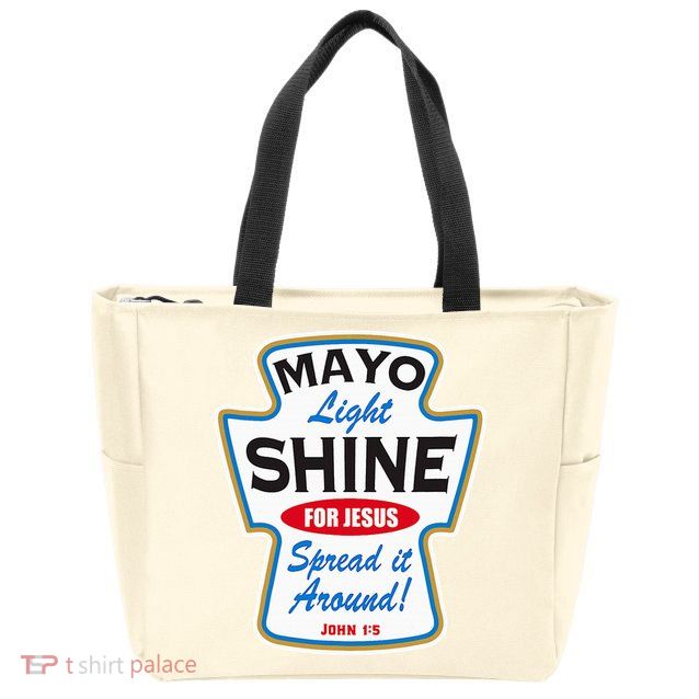 Mayo Light Shine Funny Christian Zip Tote Bag