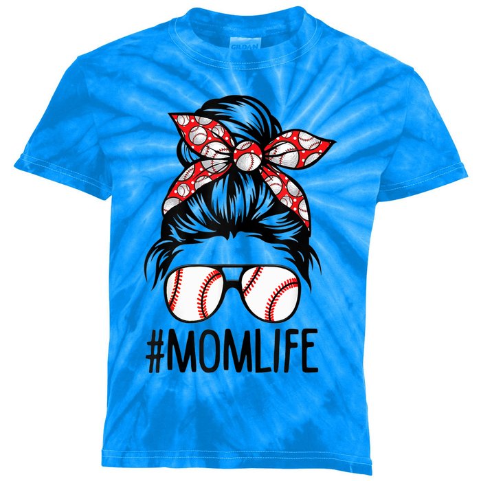 Mom Life Softball Baseball Mothers Day Messy Bun Gift Kids Tie-Dye T-Shirt