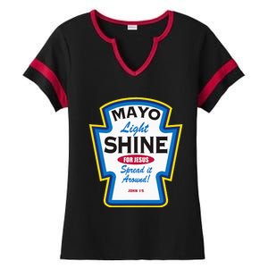 Mayo Light Shine Funny Christian Parody Ladies Halftime Notch Neck Tee