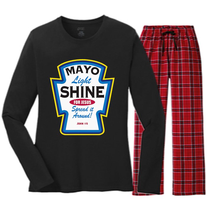 Mayo Light Shine Funny Christian Parody Women's Long Sleeve Flannel Pajama Set 