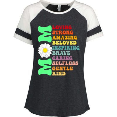 Mom Loving Strong Amazing Beloved Inspiring Brave Caring Selfless Gentle Kind Mo Enza Ladies Jersey Colorblock Tee