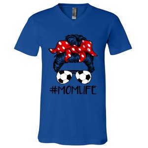 Mom Life Soccer Life Messy Bun For Mothers Day Meaningful Gift V-Neck T-Shirt