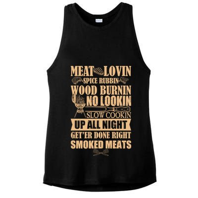 Meat Lovin Spice Rubbin Wood Burnin No Lookin Slow Cookin Smoked Meats Ladies PosiCharge Tri-Blend Wicking Tank