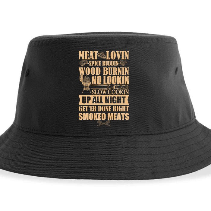 Meat Lovin Spice Rubbin Wood Burnin No Lookin Slow Cookin Smoked Meats Sustainable Bucket Hat
