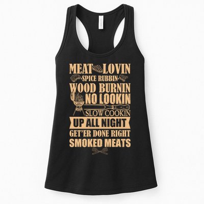 Meat Lovin Spice Rubbin Wood Burnin No Lookin Slow Cookin Smoked Meats Womens Tank Top