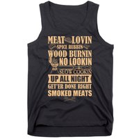 Meat Lovin Spice Rubbin Wood Burnin No Lookin Slow Cookin Smoked Meats Tank Top