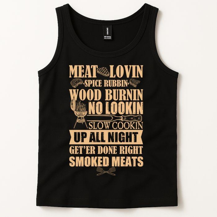 Meat Lovin Spice Rubbin Wood Burnin No Lookin Slow Cookin Smoked Meats Tank Top