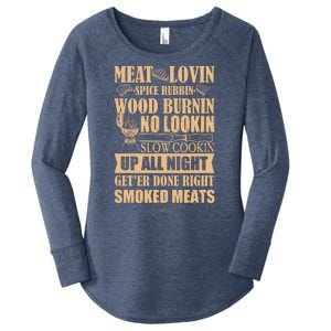 Meat Lovin Spice Rubbin Wood Burnin No Lookin Slow Cookin Smoked Meats Women's Perfect Tri Tunic Long Sleeve Shirt